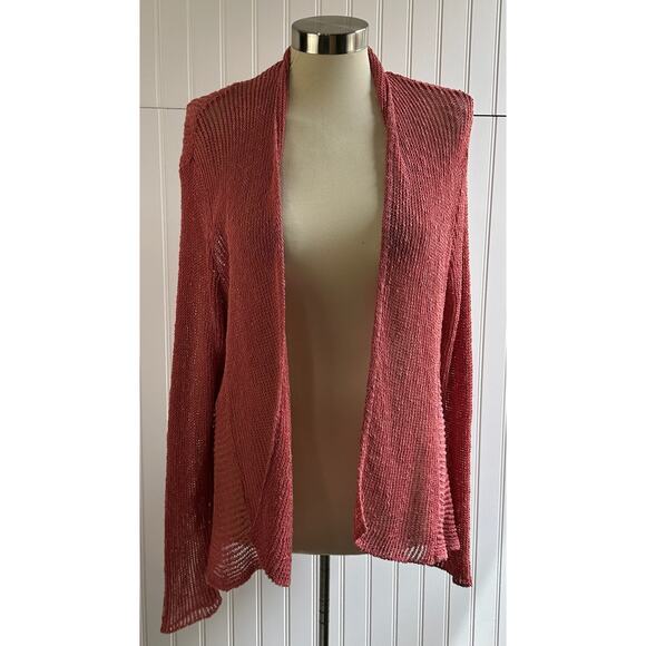 Eileen Fisher Linen Crochet Open Front Cardigan Sweater Size L - Picture 1 of 7